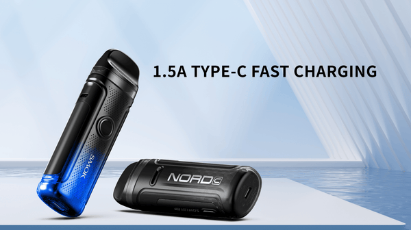 SMOK NORD C 50W Pod Kit showing the compact device with a sleek design and replaceable pod for vaping.