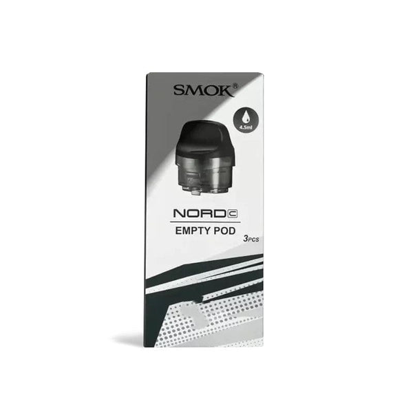 SMOK Nord C replacement pods for vaping device, shown in black with clear mouthpiece and refill ports.
