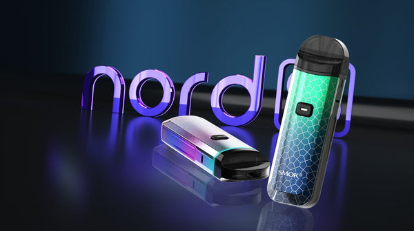 SMOK NORD PRO 25W pod kit with sleek design, showing the device with a mouthpiece and adjustable airflow in a close-up shot.