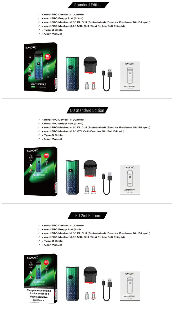 SMOK NORD PRO 25W pod kit with sleek hardware design, featuring a compact mod and refillable pod for vaping.
