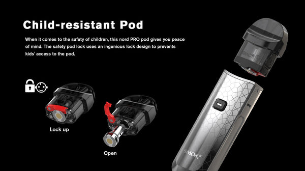 SMOK NORD PRO 25W pod kit with sleek design, showing the compact hardware device and replaceable pod for vaping.