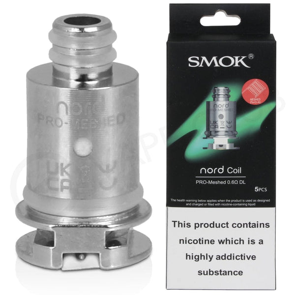 SMOK NORD PRO Mesh Replacement Coils for vape device, showing a pack of mesh coils with branding and packaging details.