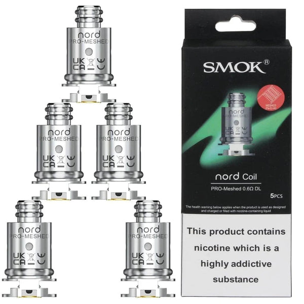 SMOK NORD PRO Mesh Replacement Coils for vape device, showing the coil design and packaging for easy replacement.