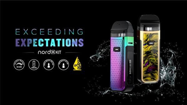 SMOK NORD X 60W pod system hardware with sleek design, featuring a compact vape device and adjustable wattage display.