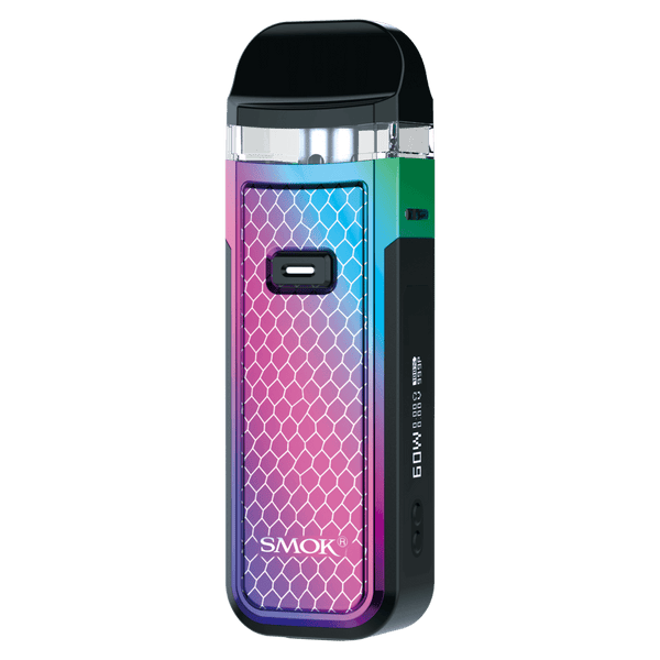 SMOK NORD X 60W pod system device showing sleek hardware design with mouthpiece and adjustable wattage buttons.