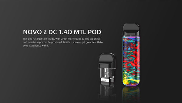 SMOK Novo 2 pod system vape part with sleek design and compact size, featuring mouthpiece and refill port.