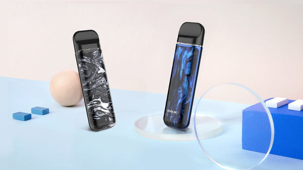 Close-up of the SMOK Novo 2 Pod System vape part showing the compact device with mouthpiece and adjustable airflow