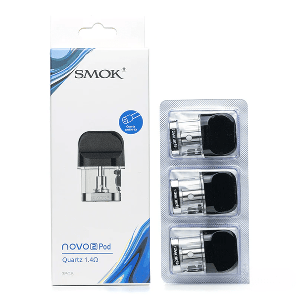 SMOK Novo 2 replacement vape pods showing clear plastic body and mouthpiece for easy refilling and vaping.