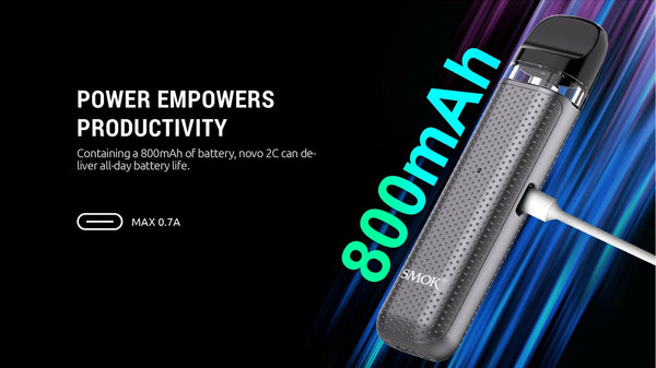 SMOK Novo 2C pod system hardware with sleek design and compact form factor, featuring a user-friendly interface and refillable pod.