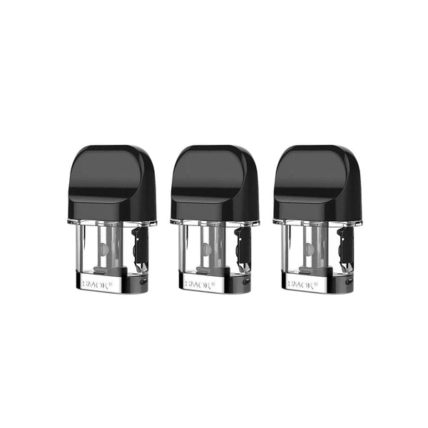 SMOK Novo 3 replacement pods for vaping device, showing clear plastic reservoirs and mouthpiece design