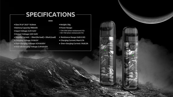 SMOK Novo 4 Mini Pod System hardware with sleek compact design and replaceable pod cartridges in black and silver finish.