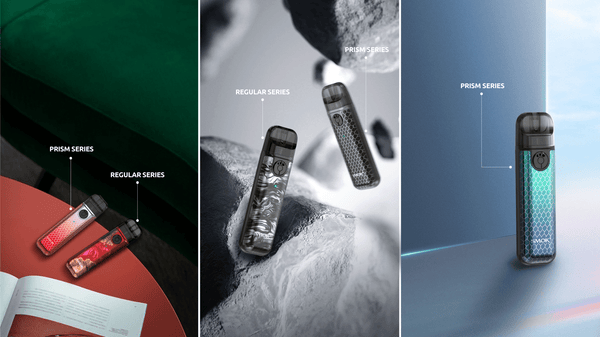 SMOK Novo 4 Mini Pod System hardware showing compact design with mouthpiece and pod attachment, black color with branding.