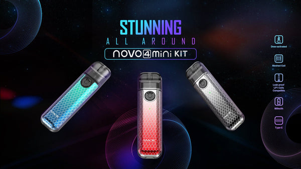 SMOK Novo 4 Mini Pod System device showing compact hardware with sleek design and replaceable pod, ideal for vaping.