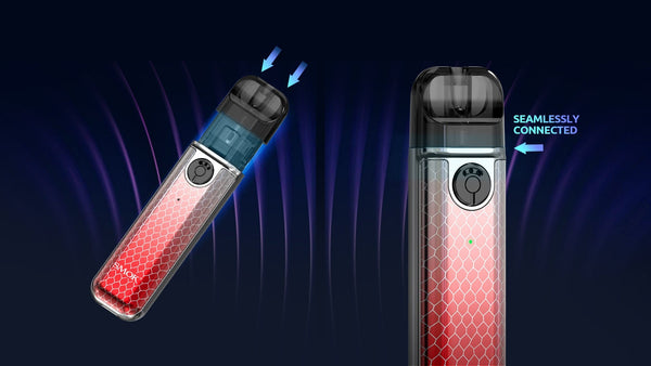 SMOK Novo 4 Mini Pod System hardware with compact design and sleek black finish, featuring a removable pod and textured grip.