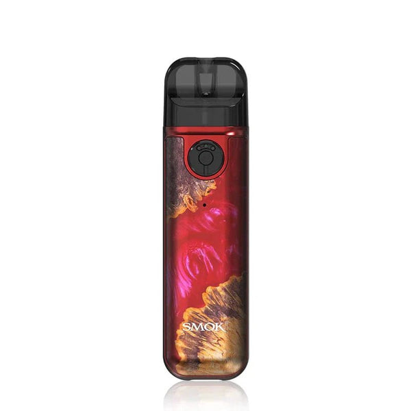 SMOK Novo 4 Mini Pod System hardware with sleek design and compact size, featuring a mouthpiece and button controls.