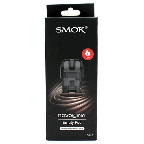 SMOK Novo 4 Mini replacement pods for vape device, showing clear plastic with mouthpiece and coil section