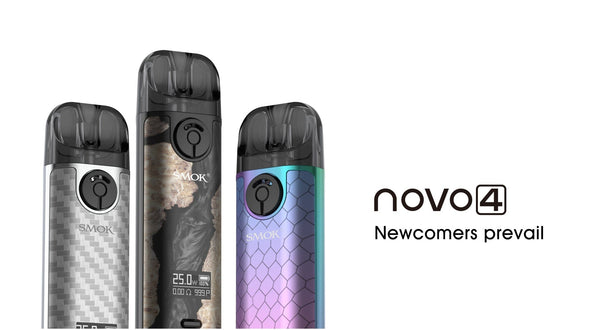 SMOK Novo 4 Pod Kit hardware with sleek design, featuring the device and replaceable pod for vaping.
