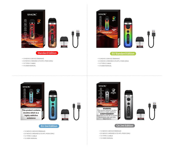 SMOK Novo 5 pod system hardware with sleek design and compact shape, featuring a mouthpiece and adjustable airflow.