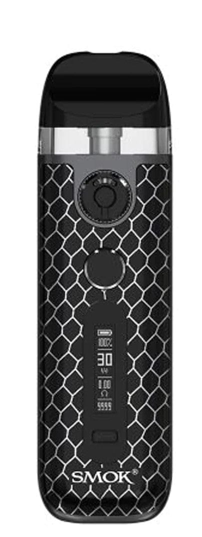 SMOK Novo 5 pod system hardware with sleek design and compact size, featuring mouthpiece and adjustable airflow.