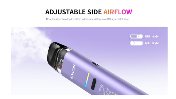 SMOK Novo Eco 30W Pod Kit showing compact black vape device with replaceable pod and LED indicator lights.