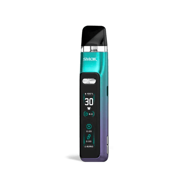 SMOK Novo GT 30W pod system with sleek design, showing the portable vape device in black with a mouthpiece and control buttons.