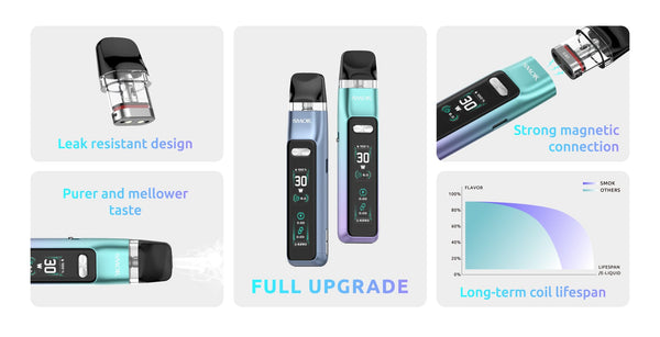SMOK Novo GT 30W Pod System hardware with sleek design, showing the compact device and mouthpiece for vaping.