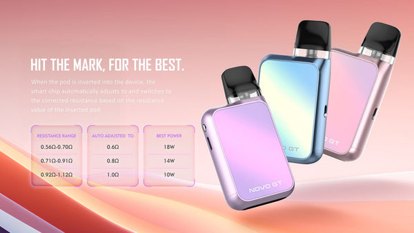 SMOK Novo GT Box Kit vape hardware with sleek design and compact size, featuring adjustable airflow and mouthpiece.