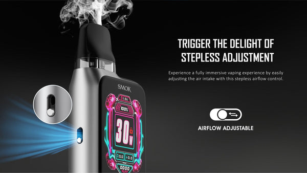 SMOK Novo GT Box Kit hardware with sleek black design, featuring compact size and detailed components visible on the device.