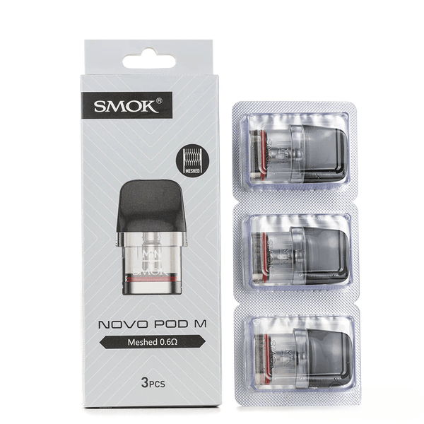 SMOK Novo M replacement vape pods for SMOK Novo M device, showing sleek pod design and mouthpiece for e-cigarette use.