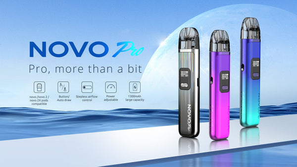 SMOK Novo Pro 30W Pod System, compact vape hardware with replaceable pod and adjustable airflow, in black and silver.