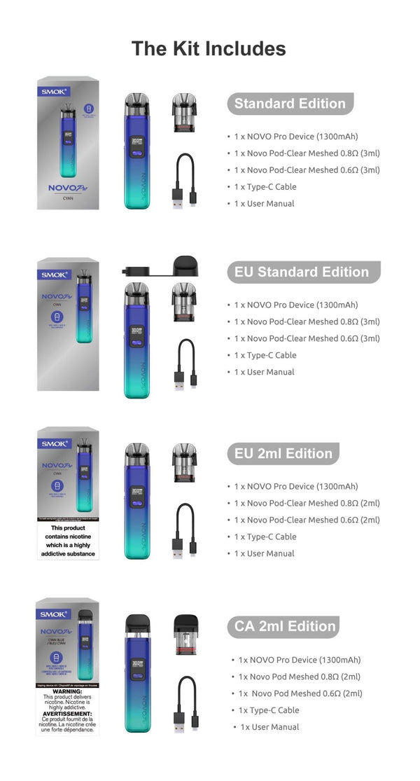 SMOK Novo Pro Pod 30W pod system with sleek design, compact hardware, and refillable pod for vaping.
