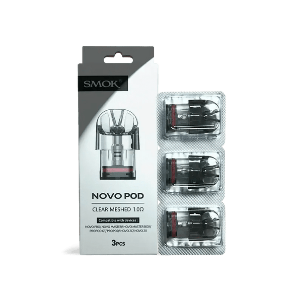 SMOK Novo replacement vape pods for SMOK Novo device, featuring refillable design and clear e-liquid visibility.