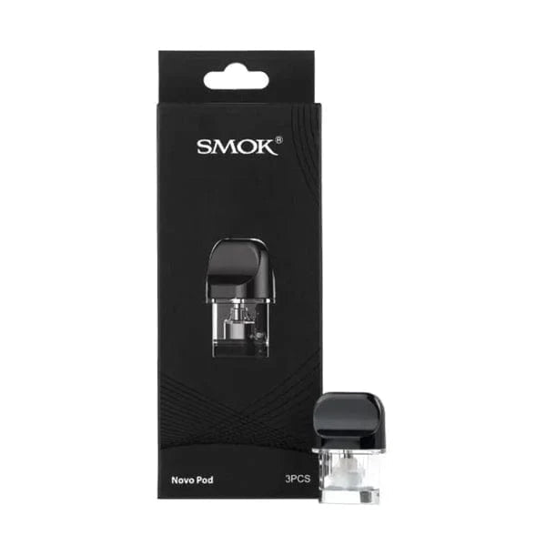 SMOK Novo replacement vape pods for SMOK Novo device, showing refillable pod with mouthpiece and e-liquid chamber.