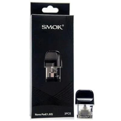 SMOK Novo replacement vape pods for SMOK Novo device, showing clear view of the refillable pod with mouthpiece and e-liquid chamber.