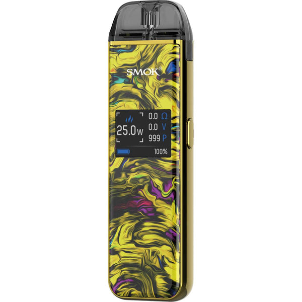 SMOK Pozz 25W Pod System device with sleek design and pod cartridge for vaping, featuring compact hardware and user-friendly features.