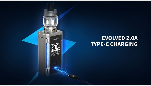 SMOK R-KISS 2 200W Starter Kit hardware with sleek design, featuring a compact mod and matching tank for vaping.