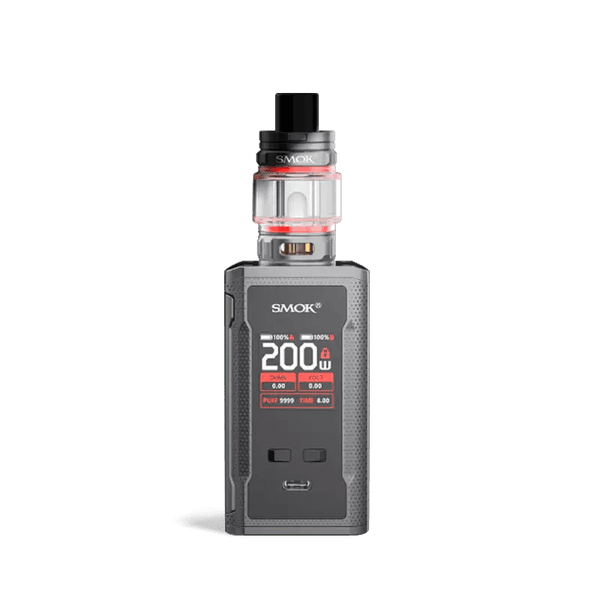 SMOK R-KISS 2 200W starter kit hardware with sleek design, featuring the mod and attached tank for vaping.
