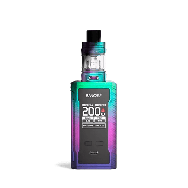 SMOK R-KISS 2 200W starter kit hardware with sleek mod and matching tank, designed for vaping enthusiasts.