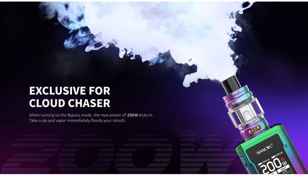 SMOK R-KISS 2 200W starter kit with sleek black hardware, featuring a compact mod and matching tank for vaping enthusiasts.