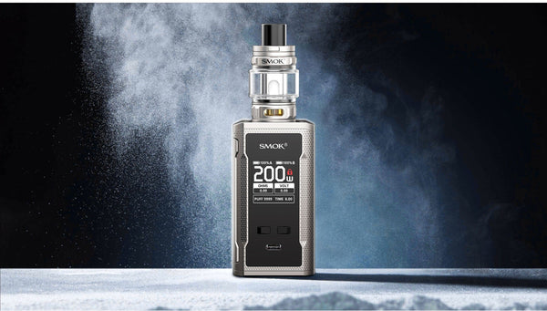 SMOK R-KISS 2 200W starter kit with sleek hardware, featuring a compact design and adjustable wattage for vaping enthusiasts.