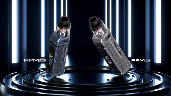 SMOK RPM 100 Pod Mod Kit showing sleek black device with adjustable airflow and compact design for vaping.