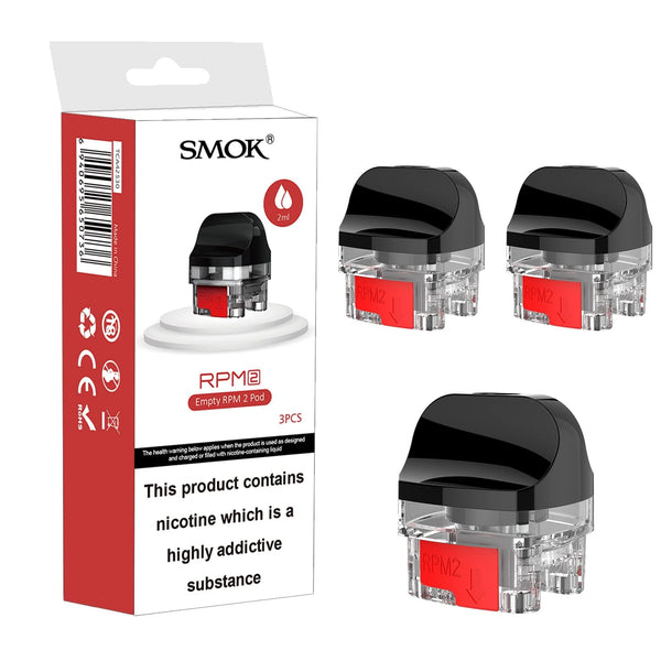 SMOK RPM 2 replacement vape pods for SMOK RPM 2 device, showing clear plastic pod with mouthpiece and e-liquid chamber