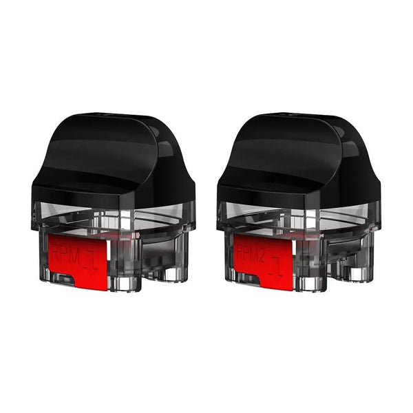 SMOK RPM 2 replacement vape pods showing clear plastic cartridge with mouthpiece and coil openings for refill.