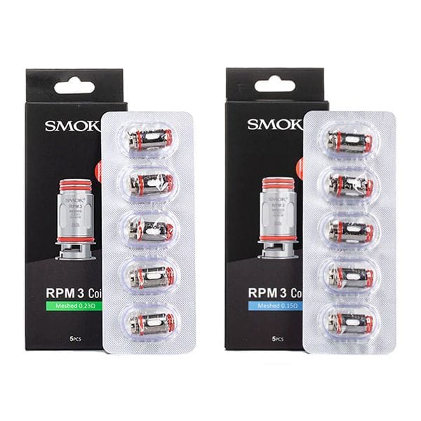 SMOK RPM 3 replacement vape coils for SMOK vape devices, showing multiple coil heads with cotton wicking inside.