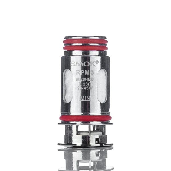 SMOK RPM 3 replacement coils for vape devices, showing a pack of compatible coil heads with coil wire and cotton wicking material.