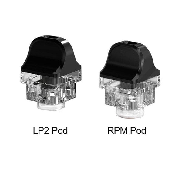 SMOK RPM 4 replacement pods for vaping device, showing clear plastic pods with mouthpiece and e-liquid fill ports.