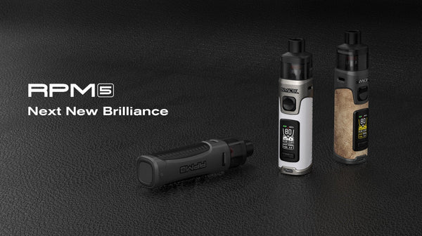 SMOK RPM 5 80W pod system hardware with sleek design and replaceable pod for vaping convenience.