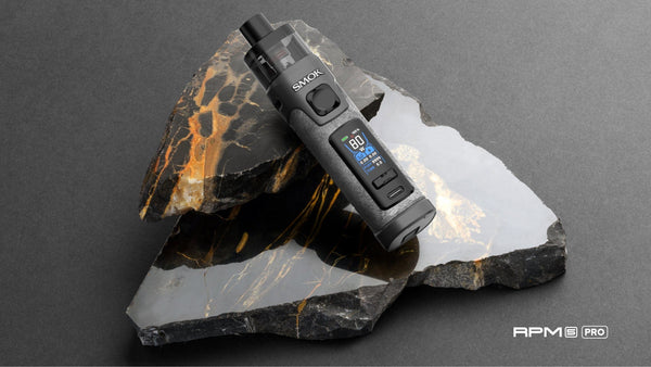 SMOK RPM 5 80W pod system hardware with sleek design, featuring adjustable airflow and refillable pod for vaping.