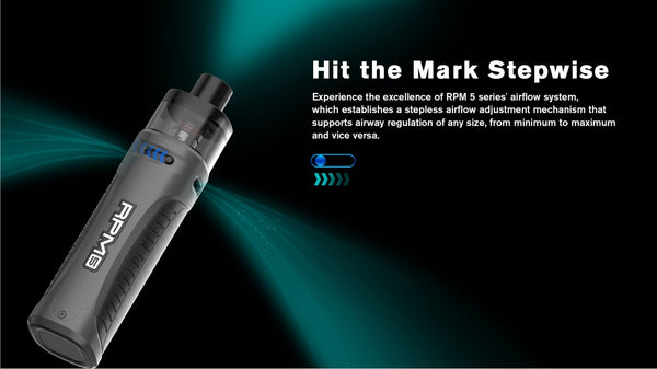 SMOK RPM 5 80W Pod System hardware with sleek design and adjustable airflow for versatile vaping experience.