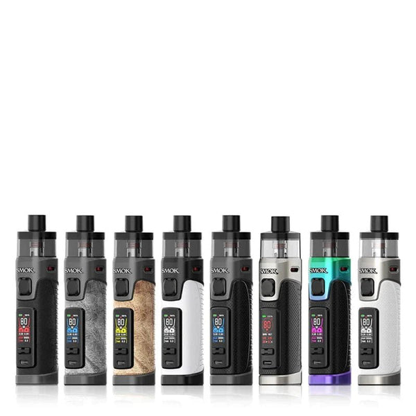 SMOK RPM 5 80W Pod System hardware with sleek design and adjustable wattage display, compact vape device for easy use.